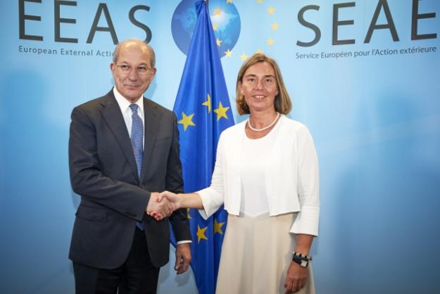 The OPCW Director-General, Ambassador Ahmet Üzümcü, meeting with Ms Federica MOGHERINI, High Representative of the EU for Foreign Affairs and Security Policy.
