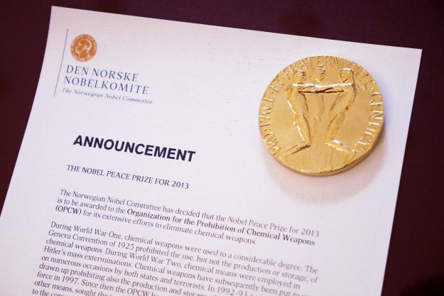 The announcement letter for the 2013 Nobel Peace Prize