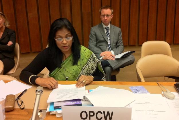 OPCW Deputy Director-General Mrs. Grace Asirwatham addresses the 7th Review Conference of the Biological Weapons Convention in Geneva on 6 Dec., 2011.