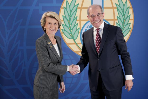 The OPCW Director-General, Ambassador Ahmet Üzümcü, right, with the Foreign Minister of Australia, Hon. Julie Bishop MP.