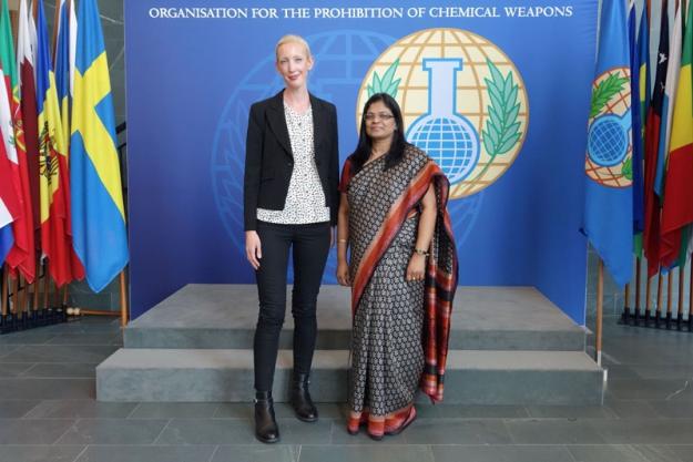 Deputy Director-General Mrs Grace Asirwatham with H.E. Ms. Sofia Arkelsten, Chairperson of the Standing Committee for Foreign Affairs of the Swedish Parliament.