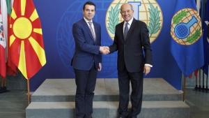 The Minister of Foreign Affairs of the former Yugoslav Republic of Macedonia, H.E. Mr. Nikola Poposki (left) and OPCW Director-General Ahmet Üzümcü.
