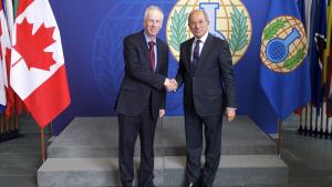 OPCW Director-General Ahmet Üzümcü (right) and Canadian Minister of Foreign Affairs Stéphane Dion