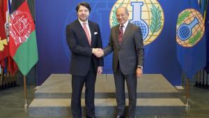 OPCW Director-General Ahmet Üzümcü (right) and the Deputy Minister of Foreign Affairs of Afghanistan H.E. Mr Hekmat Khalil Karzai.