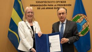 The Director-General of the Organisation for the Prohibition of Chemical Weapons (OPCW), H.E. Mr Fernando Arias, and the Mayor of Pijnacker-Nootdorp, H.E. Ms Francisca Ravestein, signed an agreement to provide land for the construction of a new OPCW Centre for Chemistry and Technology