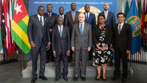 Members of the delegation from the Togolese Republic with OPCW Director-General, H.E. Mr Fernando Arias, and Deputy Director-General, H.E. Ambassador Odette Melono