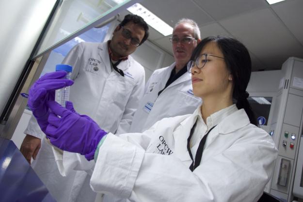 Experts at work in the OPCW Laboratory, located in Rijswijk, The Netherlands. The Laboratory will move to the OPCW Centre for Chemistry and Technology in The Hague when it opens in 2023.