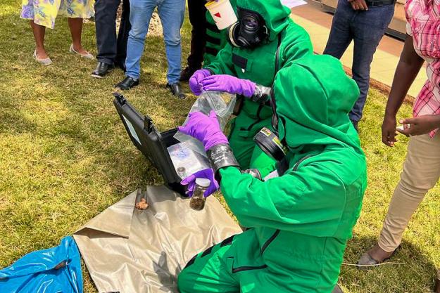 Demonstration of equipment used in sample collection.