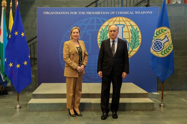 Chair of the European Union Political and Security Committee, Ambassador Delphine Pronk, and OPCW Director-General, Ambassador Fernando Arias
