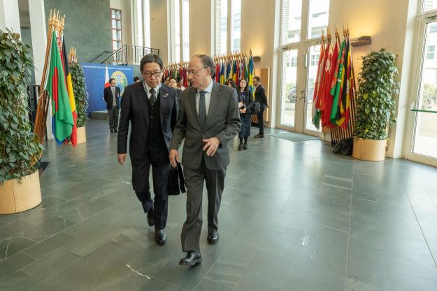 H.E Ambassador Fernando Arias, Director-General of the Organisation for the Prohibition of Chemical Weapons (OPCW), and H.E. Mr Masami Oka, Vice Minister of Defense for International Affairs of Japan