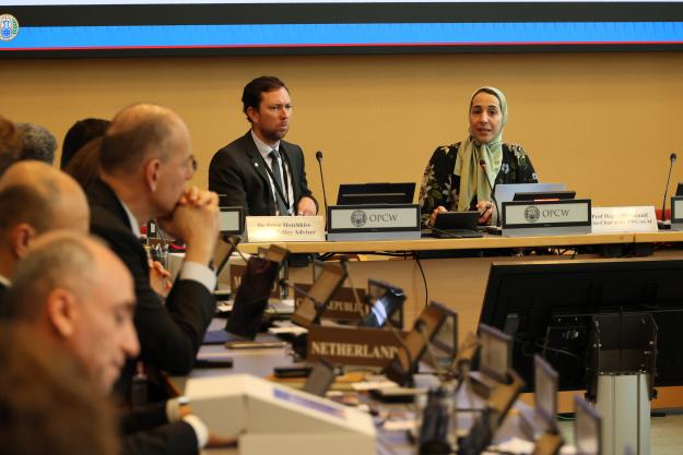 Science Policy Advisor Peter Hotchkiss and Prof. Hajar Mousannif, Vice-chairperson of the TWG, present the report of the Scientific Advisory Board's (SAB's) Temporary Working Group (TWG) on Artificial Intelligence.