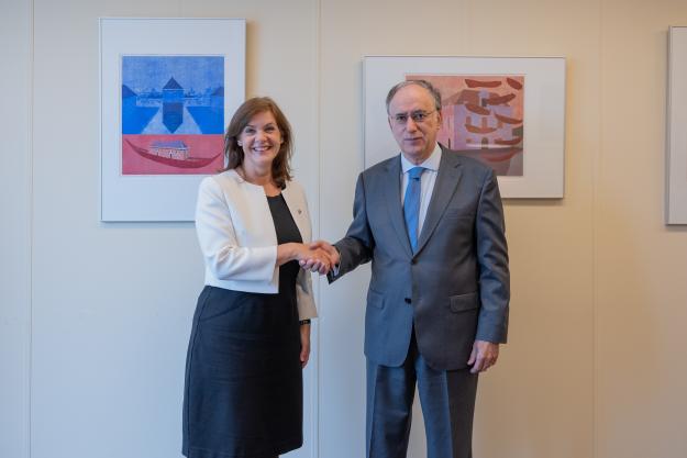 H.E. Ms Joanna Roper CMG, Permanent Representative of the United Kingdom of Great Britain and Northern Ireland to the OPCW, and Ambassador Fernando Arias, OPCW Director General