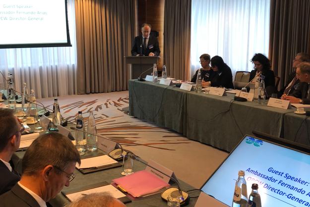 H.E. Mr Fernando Arias, Director-General of the OPCW, addresses the annual meeting of the Board of Directors of the International Council of Chemical Associations (ICCA)
