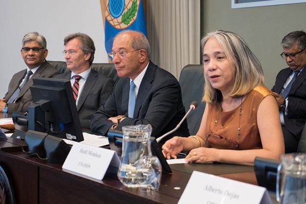 Deputy Director-General of OPCW, Hamid Ali Rao (far left), President of the Netherlands Court of Audit, Mr Arno Visser, Director-General of OPCW, Ahmet Üzümcü and UN Under-Secretary-General, Office of Internal Oversight Services, Ms Heidi Mendoza.