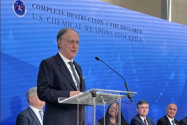 Ambassador Fernando Arias, OPCW Director-General, delivers remarks at the Assembled Chemical Weapons Alternatives (ACWA) End of Destruction Operations celebratory event on 13 December 2023 at the U.S. Institute of Peace, Washington, D.C.