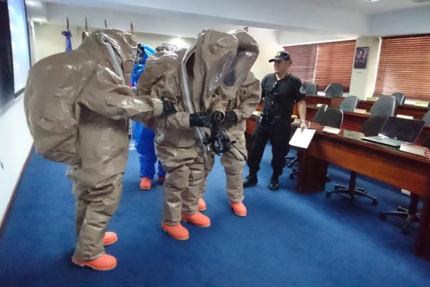 Participants at a regional table-top exercise on chemical emergency response for States Parties from Latin America and the Caribbean