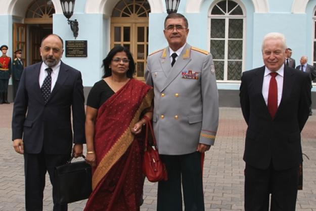 Deputy Director-General Mrs Grace Asirwatham (second from left) with Mr. Roman Kolodkin, Russian Permanent Representative to the OPCW (left); Colonel-General V. Kapashin, Russian Head of the Federal Directorate (second from right); and Mr Mechislav Remishevski, Head, Language Services Branch for OPCW.
