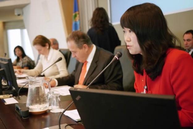 Ms Jing Dong from ICCA/AICM in China addresses the informal meeting between representatives of the chemical industry and OPCW Members States on 24 September 2012.