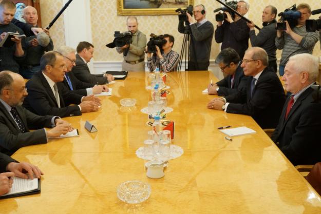 OPCW Director-General Ahmet Üzümcü (second from right) met in Moscow with Russian Minister of Foreign Affairs, Mr Sergey Lavrov, on 15 April 2014.