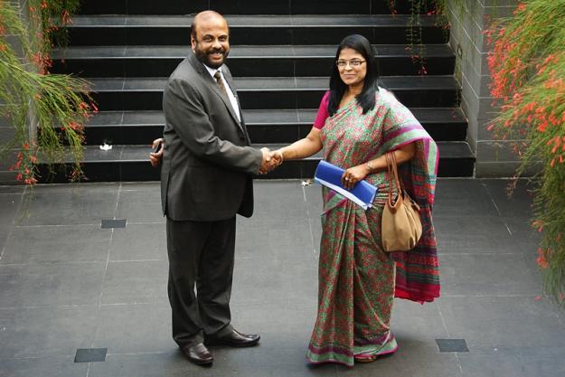 Deputy Director-General Ambassador Grace Asirwatham (left) and the Chairman of the Sri Lankan National Authority, Anura Siriwardena 