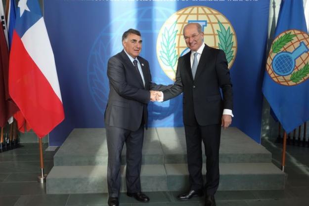 The Vice-Minister for Foreign Affairs of Chile, H.E. Mr Edgardo Riveros (left), with the Director-General, Ambassador Ahmet Üzümcü (right).