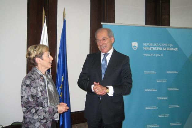 The OPCW Director-General, Ambassador Ahmet Üzümcü, with the Minister of Health, Ms Milojka Kolar Celarc.