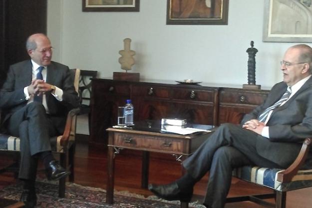 OPCW Director-General Ahmet Üzümcü (left) in a discussion with Mr. Ioannis Kasoulides, the Minister of Foreign Affairs of Cyprus. Photo: @CyprusMFA 