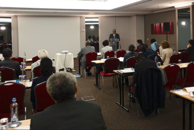 Deputy Director-General, Ambassador Hamid Ali Rao giving a briefing for Permanent Representatives of States Parties to the Chemical Weapon Convention in Brussels