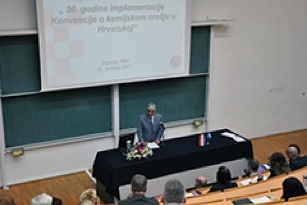 The Deputy Director-General of the OPCW, H.E. Hamid Ali Rao delivering the keynote address at a Ceremonial Meeting of the Croatian National Authority for the Implementation of the CWC