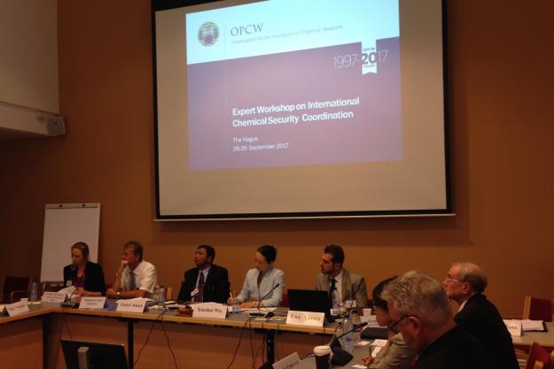 Participants at an expert workshop to discuss chemical security, which was held at OPCW headquarters on 28 and 29 September 2017.