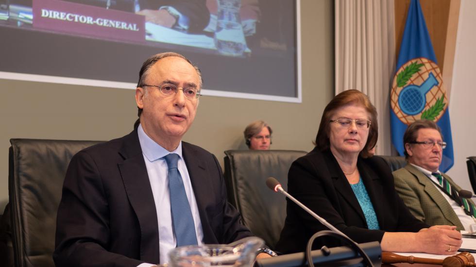 Director-General H.E. Mr Fernando Arias at an OPCW Executive Council meeting