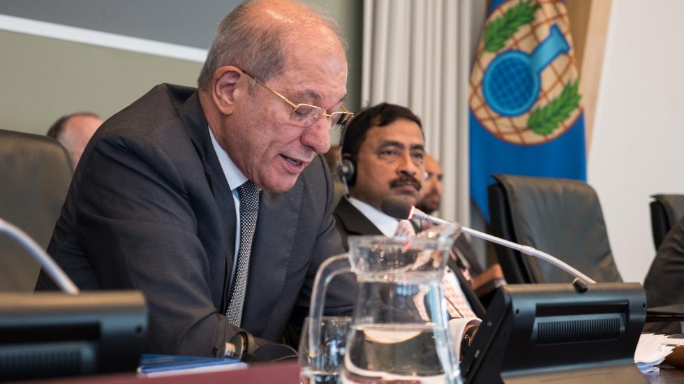 OPCW Director-General Ahmet Üzümcü delivers opening address at an OPCW Executive Council meeting