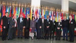 Left to right: Dr Gu Juesheng, Ambassador Abuelgasim Abdelwahid Sheikh Idris, Dr Claude Eon, Dr Ralf Trapp, Director-General Ahmet &Uuml;z&uuml;mc&uuml;, Ambassador Noor Farida Ariffin, Ambassador Rolf Ekeus (Chairman), Ambassador Roberto Garcia Moritan, Ambassador Rakesh Sood, Dr Bunro Shiozawa, Ambassador Marcos Castrioto de Azambuja, Ambassador Sergey Batsanov, and Ambassador Eric Javits.