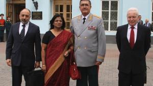Deputy Director-General Mrs Grace Asirwatham (second from left) with Mr. Roman Kolodkin, Russian Permanent Representative to the OPCW (left); Colonel-General V. Kapashin, Russian Head of the Federal Directorate (second from right); and Mr Mechislav Remishevski, Head, Language Services Branch for OPCW.