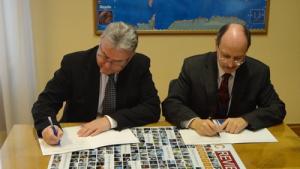 Mr Gennadi Lutay, Head of OPCW Assistance and Protection Branch (l), and Mr Rudolf Müller, Deputy Director and Chief of Emergency Services Branch, UN OCHA