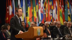 UN Secretary General Ban Ki-Moon addresses the opening session of the Third Review Conference.