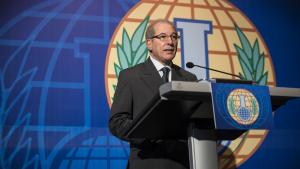  OPCW Director-General Ahmet Üzümcü addresses the media on 11 October. 