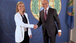 Director-General Ahmet Üzümcü (right) and the Minister for Foreign Affairs of Italy, Ms Federica Mogherini.