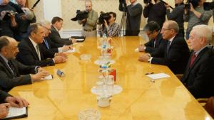 OPCW Director-General Ahmet Üzümcü (second from right) met in Moscow with Russian Minister of Foreign Affairs, Mr Sergey Lavrov, on 15 April 2014.