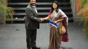 Deputy Director-General Ambassador Grace Asirwatham (left) and the Chairman of the Sri Lankan National Authority, Anura Siriwardena