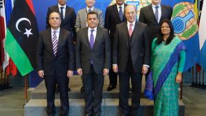 The Libyan delegation visiting OPCW with OPCW senior staff.