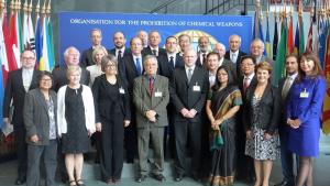 Deputy Director-General, Ambassador Grace Asirwatham, with members of the OPCW Scientific Advisory Board.