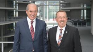 Director-General Ahmet Üzümcü (left) and Dr Karl-Heinz Brunner, SDP, of the Bundestag Subcommittee on Disarmament.