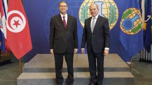 The Prime Minister of the Republic of Tunisia, Mr. Habib Essid (right), and OPCW Director-General Ahmet Üzümcü at the OPCW.