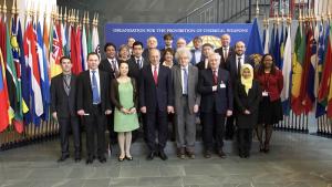 Participants at the first Expert Group Meeting on Green/Sustainable Chemistry Applications in Industries Involving Toxic Chemicals.OPCW Director-General Ahmet Üzümcü (center) addresses the first Expert Group Meeting on Green/Sustainable Chemistry Applications in Industries Involving Toxic Chemicals.