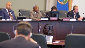 Members of the OPCW Confidentiality Commission at OPCW headquarters in The Hague, May 2016.Minister Désiré Jean Claude Owono Menguele, Chairperson of the 2016 Confidentiality Commission addresses members.