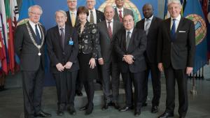 Director-General Ahmet Üzümcü (center), keynote speakers and speakers at the opening ceremonies of OPCW Day on 2 May 2016