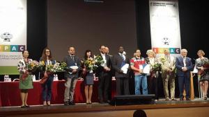 1) The winners of the IUPAC/UNESCO/PhosAgro research grants on green chemistry for young scientists at the opening ceremony.2) OPCW at the exhibition session of the conference.