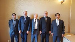 From left to right: Dr Jonathan Forman (OPCW Science Policy Adviser and Secretary to the SAB), Dr Augustin Baulig, SAB member from France, Professor Matthew Meselson, Harvard University, Dr Christopher Timperley, SAB Chair from UK, Mr Cheng Tang, SAB Vice Chair from China.