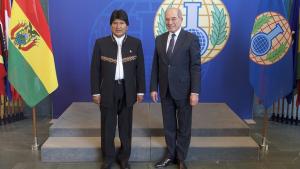 The President of the Plurinational State of Bolivia, H.E. Mr Evo Morales (left) and OPCW Director-General  Ahmet Üzümcü.